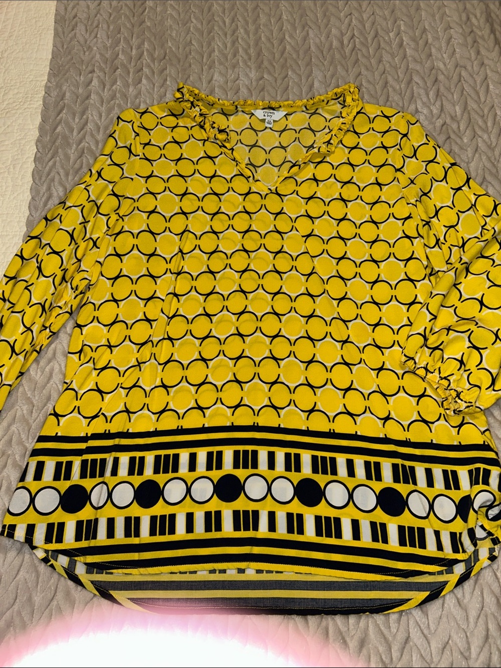 crown & ivy Yellow Geometric Long Sleeve Blouse
